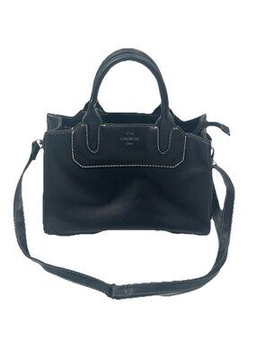 London Fog Black Structured Satchel Contrast Stitch Crossbody Purse Quiet Luxury